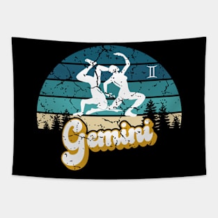 Gemini Zodiac Sign - Distressed Retro Sunset Tapestry