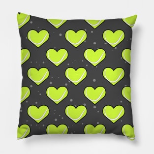 Tennis Ball Texture In Heart Shape - Pattern on Dark Background Pillow