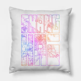 Shanghai, China City Map Typography - Colorful Pillow