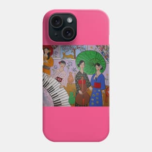 Japanese Geisha Women, A Piano, Cello and Colourful Cats Phone Case