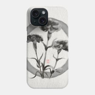 zen circle with sumiE ink carnations Phone Case