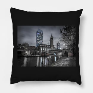 Manchester at Night with Beetham Tower and Castlefield Canal Pillow