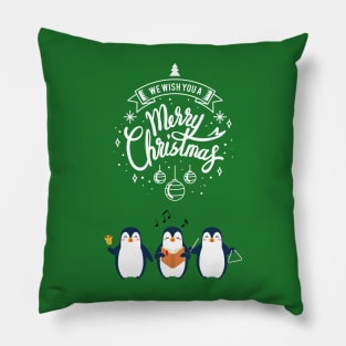 Christmas Penguins Caroling - Light Text Pillow