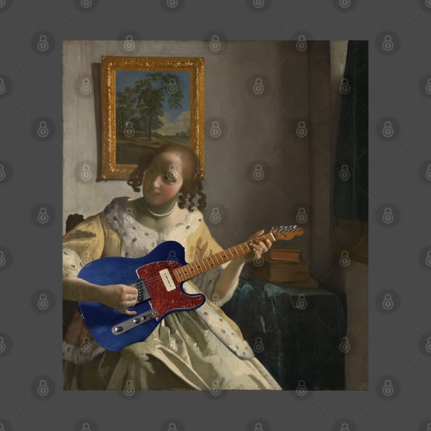 Girl with Guitar - Moody Maximalism Oil Painting by thejamestaylor