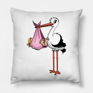 The stork who delivers the baby girl. Vector gender illustration. Pillow