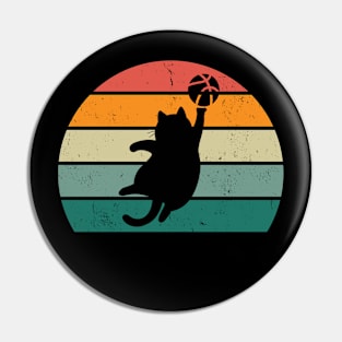 Basketball Cat Jump Shot Retro Sunset Men Women Kids Funny Pin