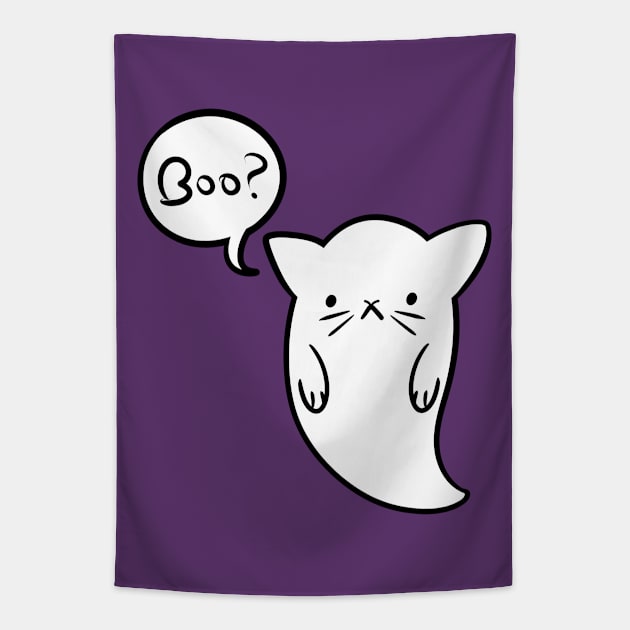 Halloween Boo Ghost Cat Version Purple Tapestry by ClaudiaRinaldi