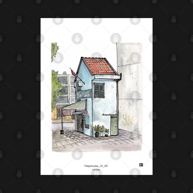 Tinyhouse Saigon (Ho Chi Minh City) Vietnam Watercolor Illustration by Wall-Art-Sketch