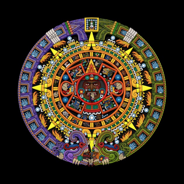 Aztec Sun Stone Calendar Full-Color by Ninjangulo