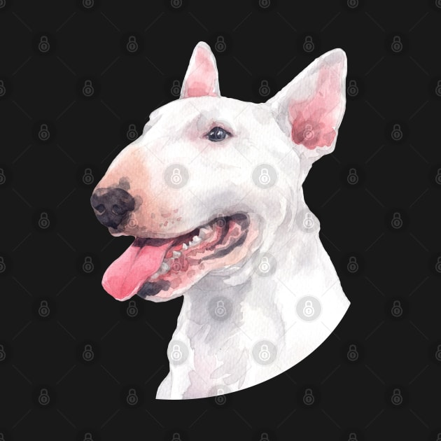 White Bull Terrier Watercolor Art by doglovershirts