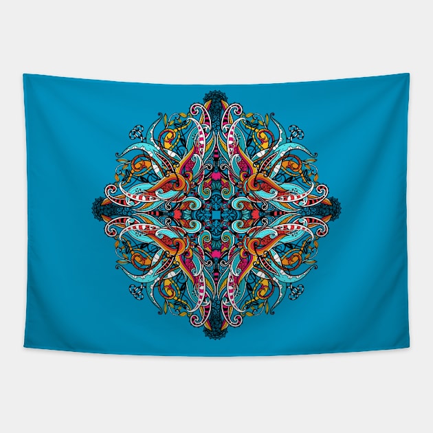 Ornamental Blue Circle Tapestry by annapaff