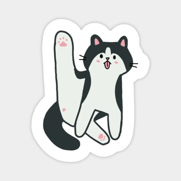 Black and White Tuxedo Cat Licking Butt Magnet by waddleworks