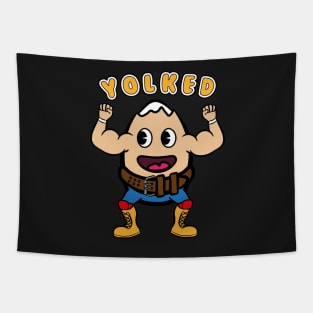 Yolked bodybuilder egg wearing weight lifting belt wrestler Tapestry