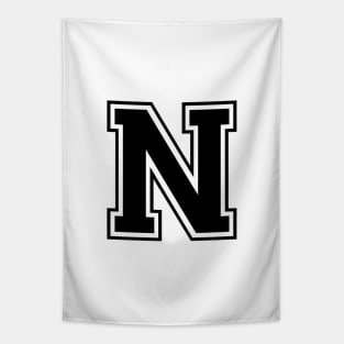 Initial Letter N - Varsity Style Design - Black text Tapestry