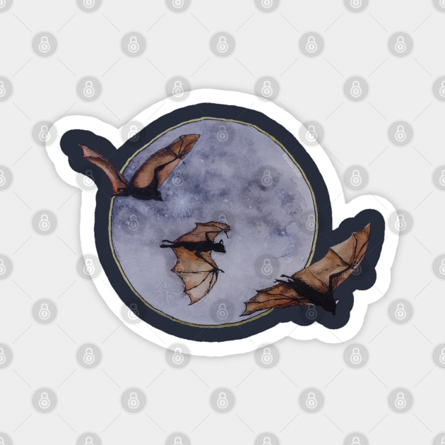 Watercolor Halloween Bats at Midnight in front of a Full Moon Magnet by Jessfm