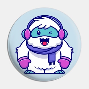 Cute Yeti Wearing Scarf, Glove And Earmuff Cartoon Pin