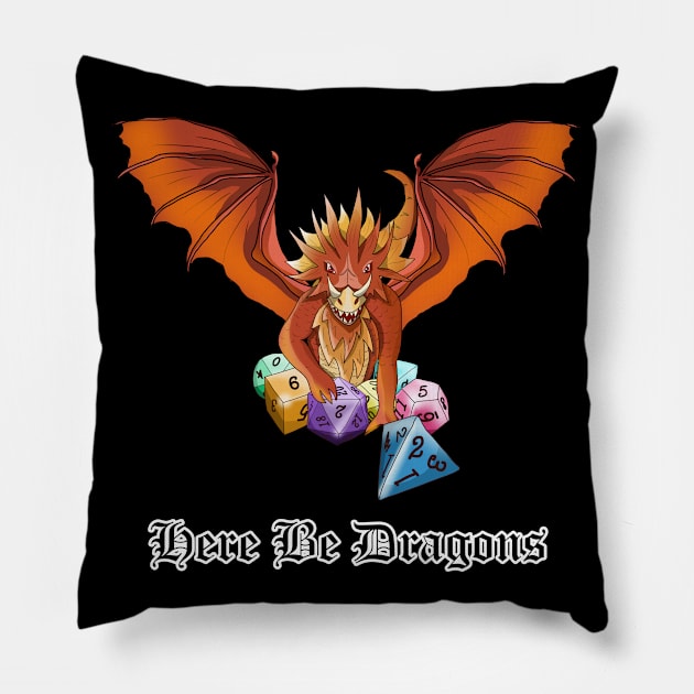 Here be dragons and dnd dice Pillow by cuisinecat