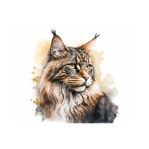 Maine Coon Cat Watercolour Painting by TheArtfulAI