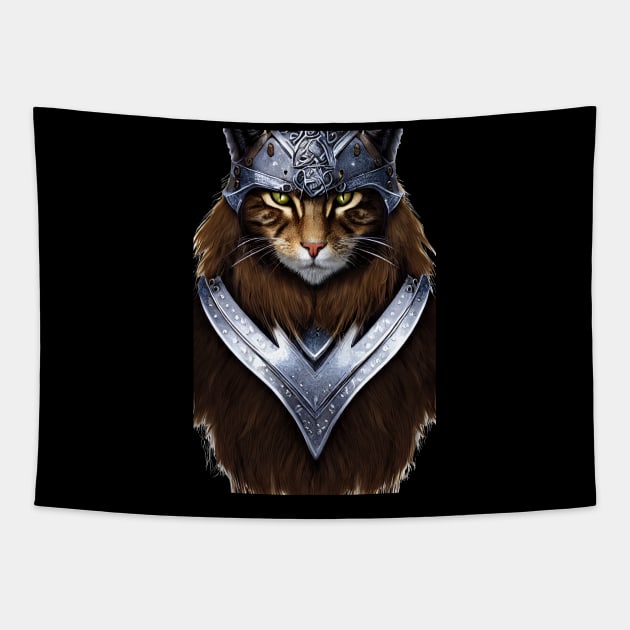 Viking Cat Portrait in Armour Tapestry by ArtisticCorner