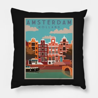 Amsterdam, Holland, Travel Poster Pillow