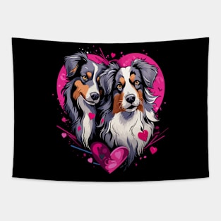 Australian Shepherd Couple Valentine Tapestry