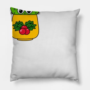 Cute Cactus Design #334: Cute Cactus In Christmas Holly Pot Pillow