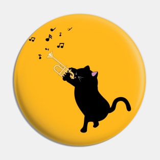 Black cat with trumpet Pin