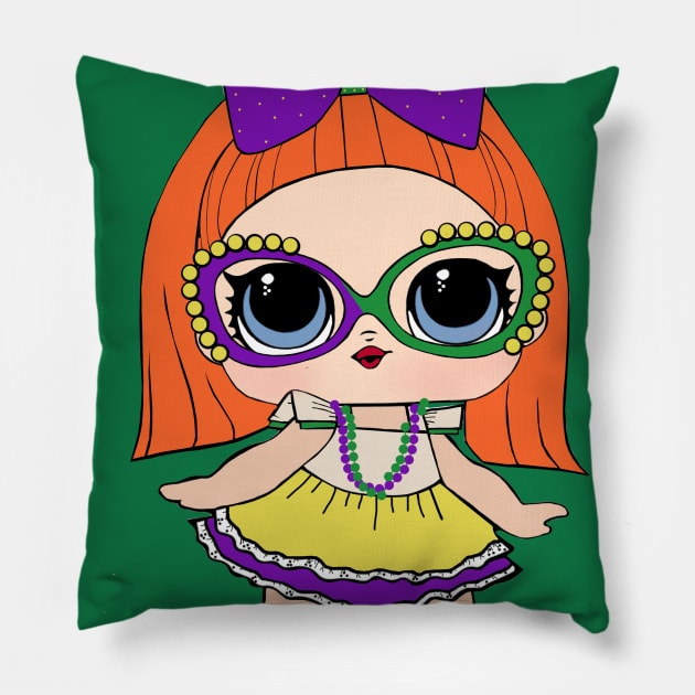 Mardi Gras Princess Red Head Pillow by BrinsCastle