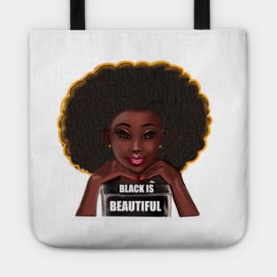 Black is beautiful girl with Afro hair, brown eyes and dark brown skin Tote