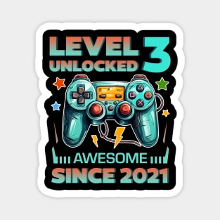 Level 3 Unlocked Awesome Since 2021 3rd b-day Gift For Boys Kids Toddlers Magnet