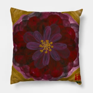 100 leaves dark red rose with gold background Pillow