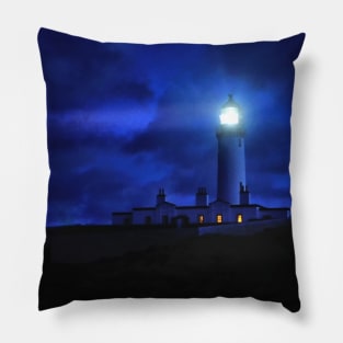 Light flash from the Mull of Galloway lighthouse, Scotland Pillow