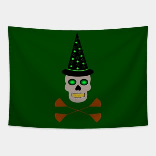 Poisonous Witch Skull and Cross Brooms Tapestry