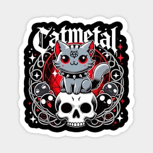 Catmetal Heavy Metal Kitten Cute Gothic Cat on Skull Magnet