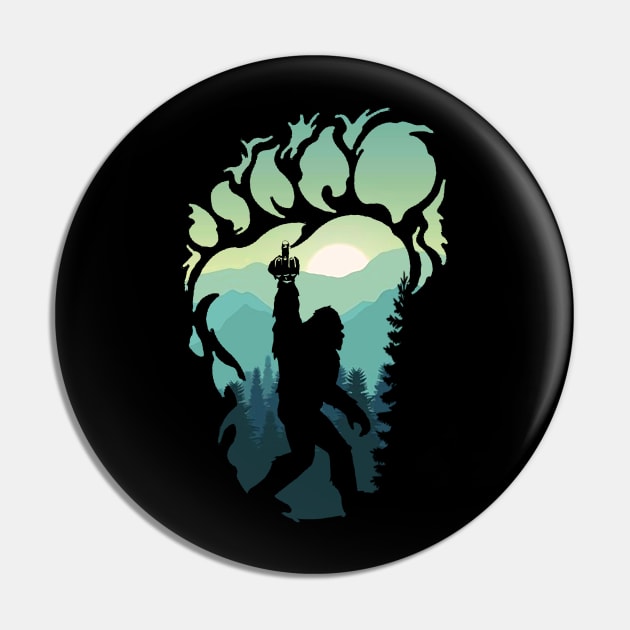 Fishing Bigfoot T-shirt Retro Bigfoot Fishing Silhouette Sunset Gift Pin by kimmygoderteart