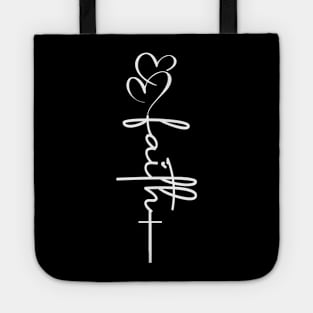 Faith Hearts & Cross White Typography Tote