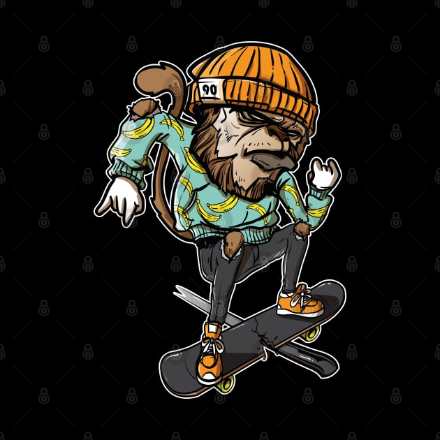 Skateboarding Monkey, Hand Drawn Graffiti Character by PhatStylez