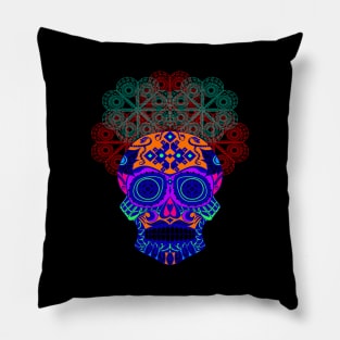 ñanduti night light ecopop skeleton catrina head in street graffiti style art Pillow