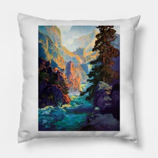 Royal Gorge Colorado, Trucks on Cliff Edge 1922 Maxfield Parrish Pillow