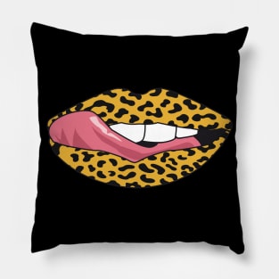 Vintage Lips Retro Style Tongue Leo Leopard Pattern Popart Gift Pillow