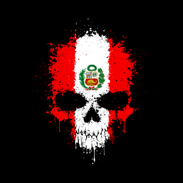 Chaotic Peruvian Flag Splatter Skull by jeffbartels