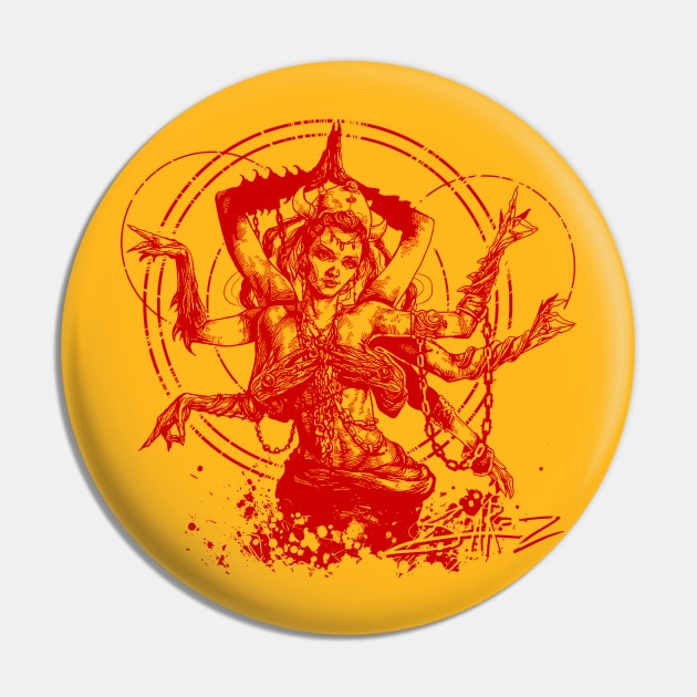 Kali Goddess Red Ink Transparent Pin by SuarezArt