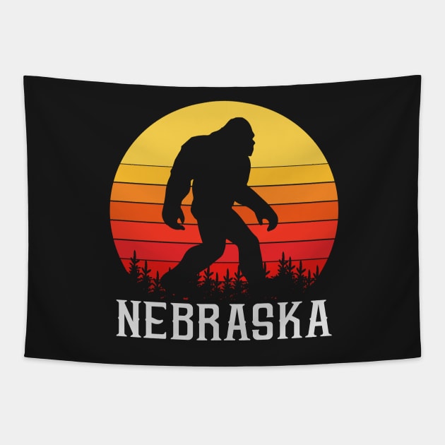 Nebraska Bigfoot, Nebraska Sasquatch Creature, Cryptid Sunset Tapestry by ThatVibe