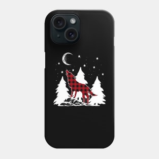 Buffalo Plaid Wolf Howling Christmas Matching Family Pajama Phone Case