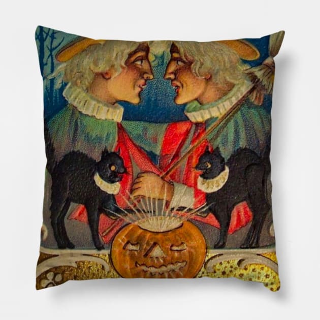 Vintage Halloween Witches Pillow by RetroSalt