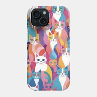 Vivid Whiskers: A Radiant Cat Pattern Palette Phone Case