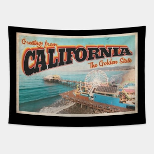 Greetings from California - Vintage Travel Postcard Design Tapestry