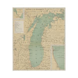 Vintage Lake Michigan Lighthouse Map (1898) T-Shirt