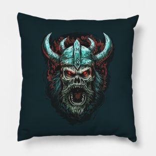 Screaming Scary Evil Red Eyed Zombie Viking Skull Pillow