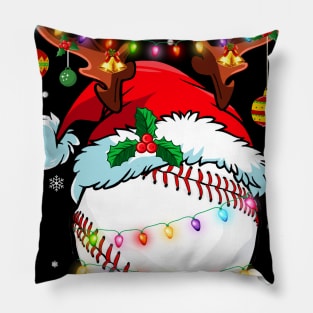 Reindeer Santa Hat Baseball Christmas Lights Xmas Pillow
